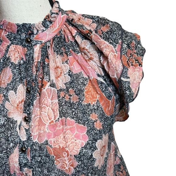 Anthropologie Steele Womens XS Floral Ruffle Peasant Midi Dress Cottagecore Boho - Picture 7 of 15